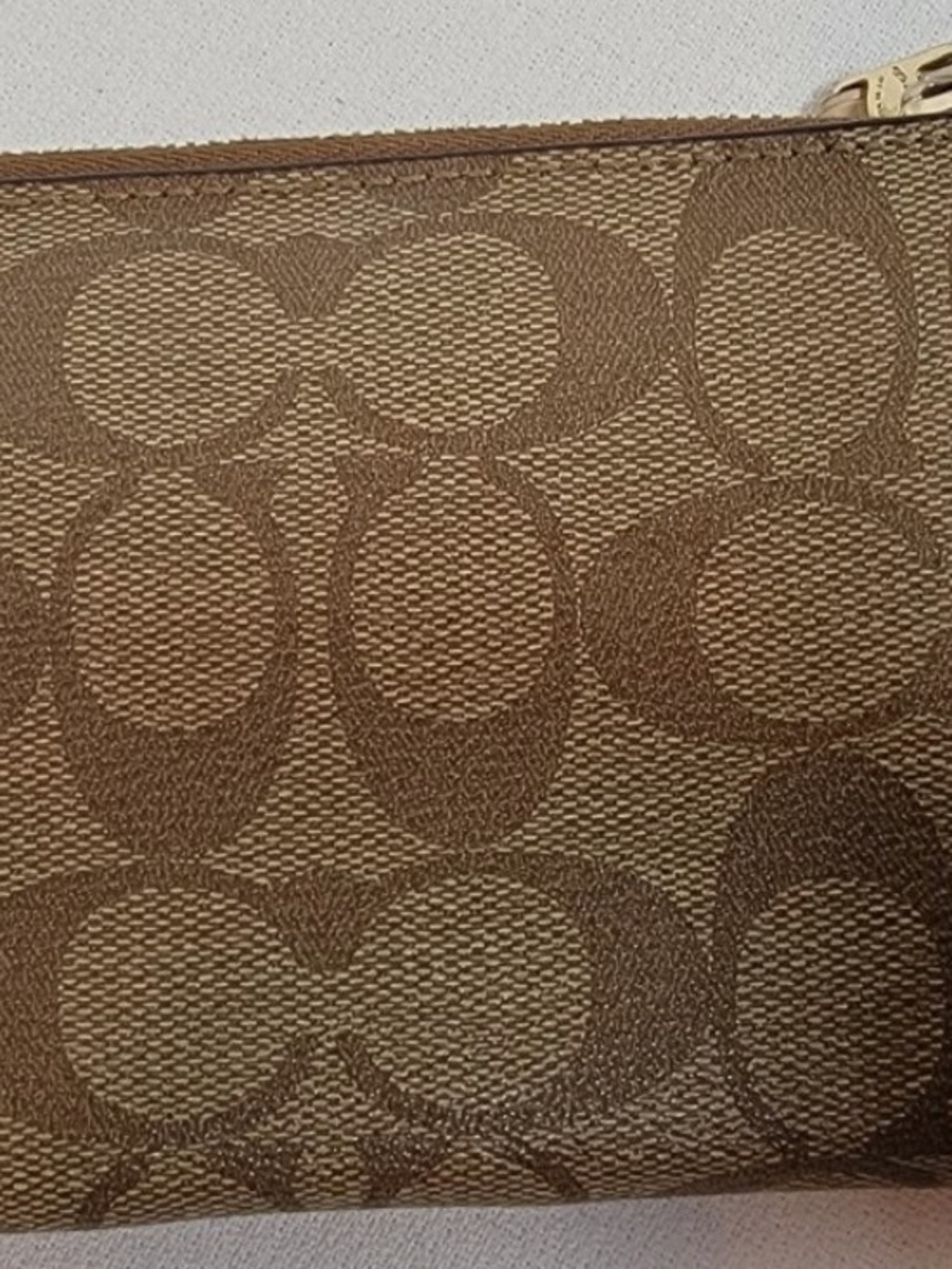 Coach Beige Signature Canvas Wristlet with Patent Center Stripe - Picture 4 of 6